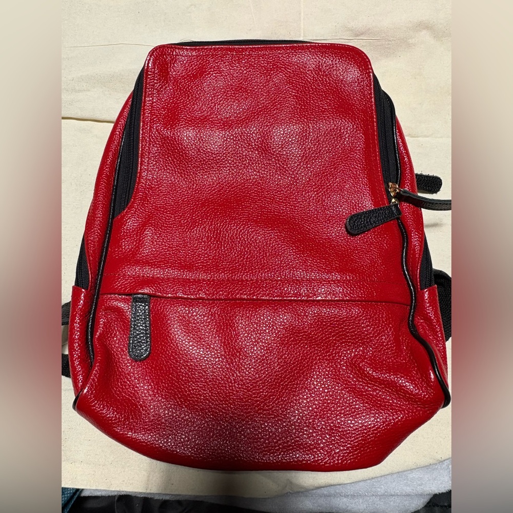 Vibrant Red Men's Leather Backpack
